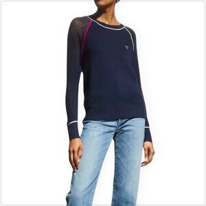 Lisa Todd Navy Pop Neon Trim Quick Kiss Mixed Stitch Heart Sweater NWT New M